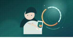 Abstract illustration of a person noticing a health signal while a worry cycle becomes calmer